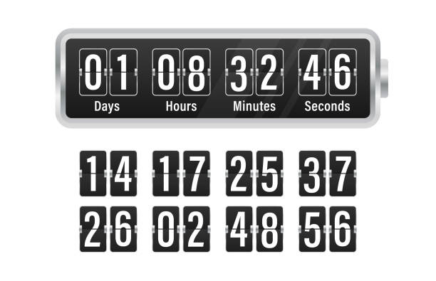 Flap time and day wall clock. Number counter template plus all digits with flips. Countdown. Wall flap clock, number counter template. Vector illustration