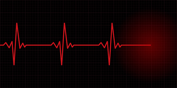 Red heart rate line on screen indicates cardiac arrest. Electrocardiogram. Vector illustration