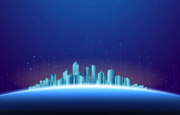 Vector illustration of Urban skyline on earth