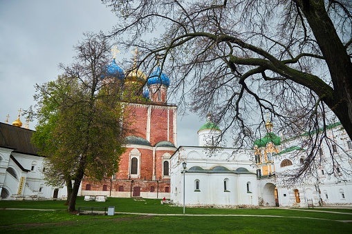 RYAZAN, Russia - May 09, 2022: Churches of the Ryazan Kremlin, now a monastery. Kremlin territory