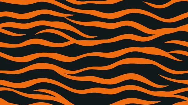 Vector illustration of Animal abstract skin seamless pattern. Tiger fur background. Seamless pattern. Wild nature fabric print template. Vector illustration. Abstract pattern of tiger stripes.