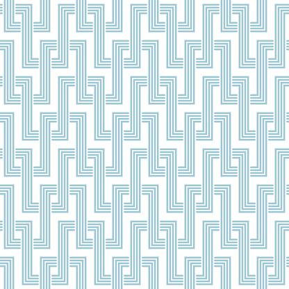 Seamless geometric pattern with interlaced light blue thin lines on a white background. Retro style striped rectangles. Elegant linear texture. Vector illustration.