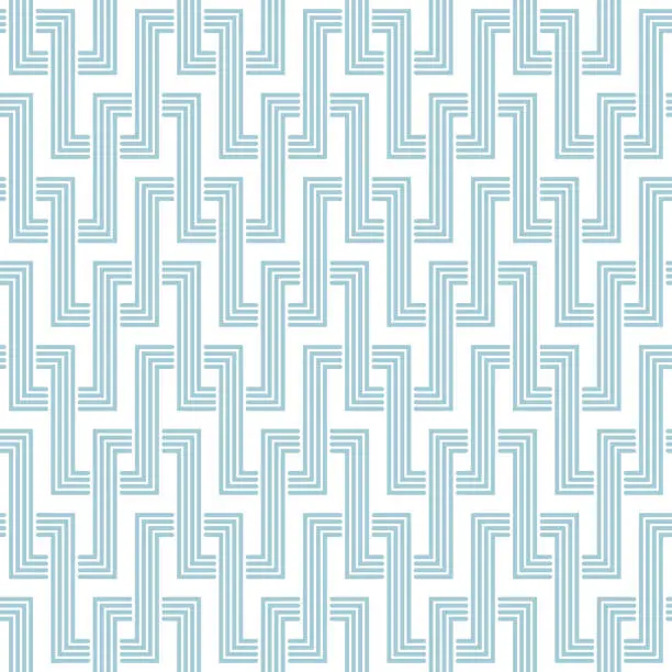 Vector illustration of Seamless geometric pattern with interlaced light blue thin lines on a white background. Retro style striped rectangles. Vector illustration.