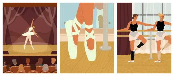 Vector illustration of Ballet card, cover or flyer template set with beautiful ballerina