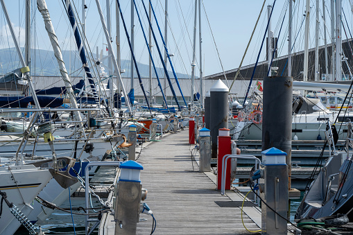 Port Canto, Cannes, Catamarans at the pier during Cannes Yachting Festival 2022.