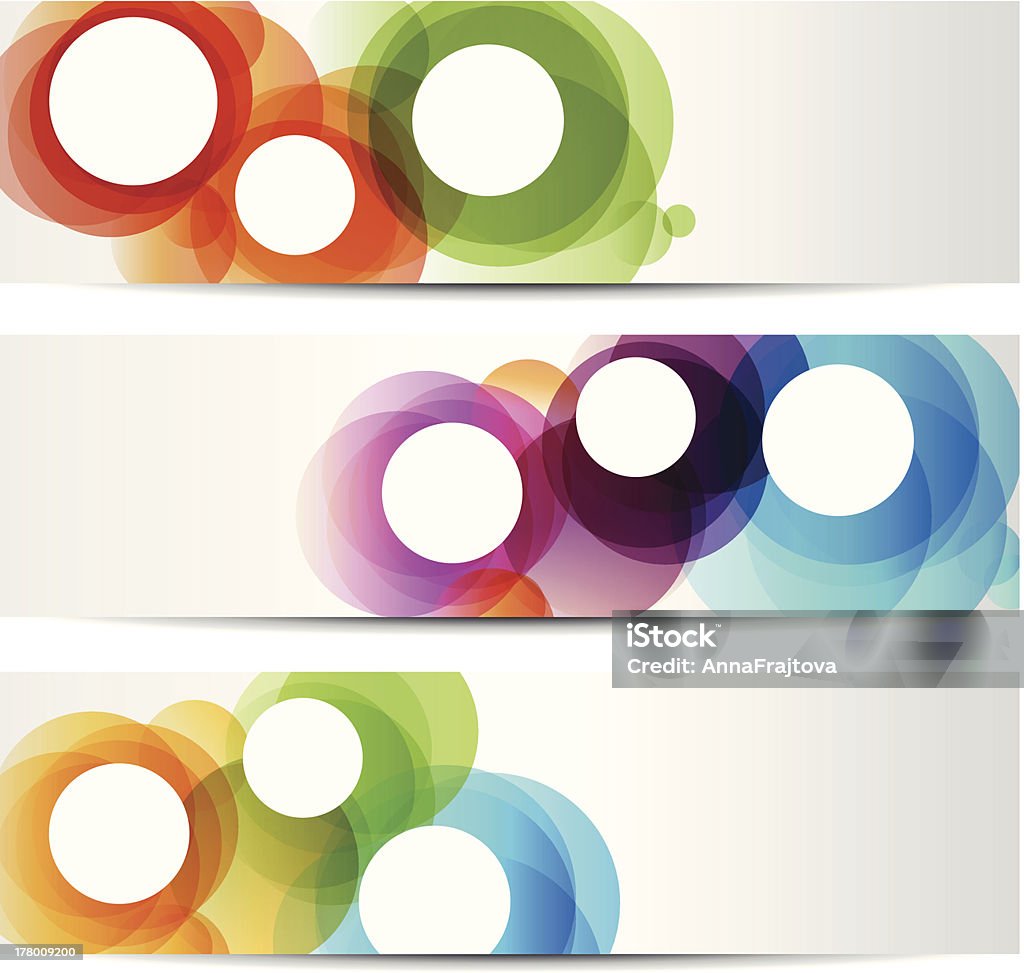 Set of abstract banners with colorful circles Three abstract colorful banners for web or print. This file is saved in EPS10 format and uses transparency effects. Circle stock vector