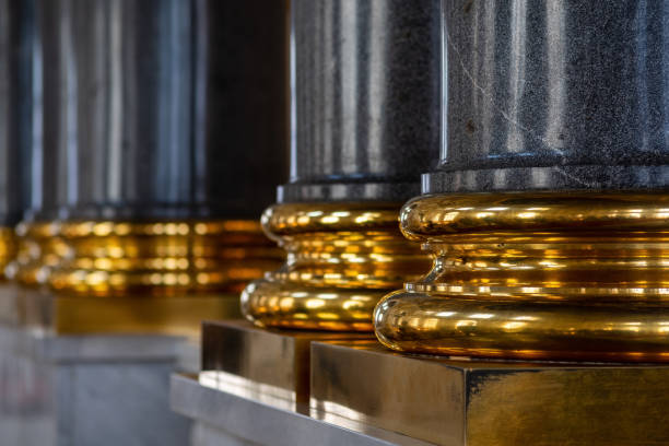 background: baroque monumental interior, gilded foundations of stone columns