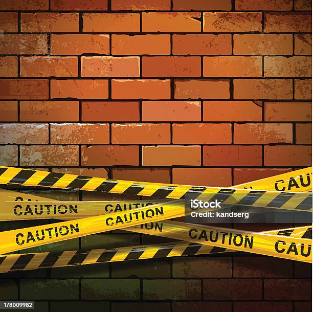 Caution Ribbons On Brick Wall Stock Illustration - Download Image Now - Backgrounds, Brick, Brick Wall