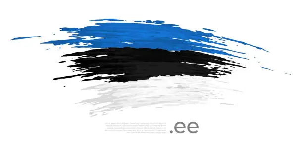 Vector illustration of Estonia flag. Brush strokes, grunge. Stripes colors of the estonian flag on a white background. Vector design national poster, template, place for text. State patriotic banner of estonia, flyer