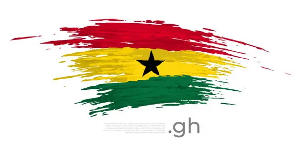 Vector illustration of Ghana flag. Brush strokes, grunge. Stripes colors of the ghanaian flag on a white background. Vector design national poster, template, place for text. State patriotic banner of ghana, flyer