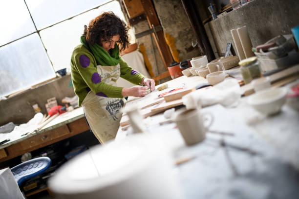 Ceramics pottery craft workshop: Crafting stock photo