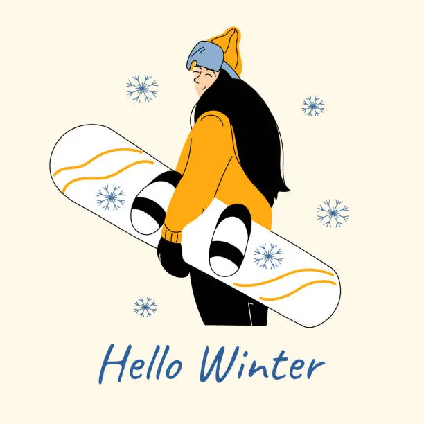 Vector illustration of Woman with snowboard