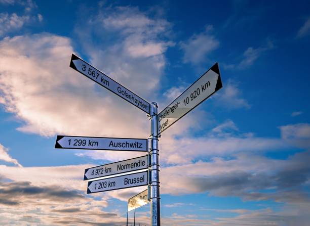istock some street signs with time and direction on them by a field 1780109701