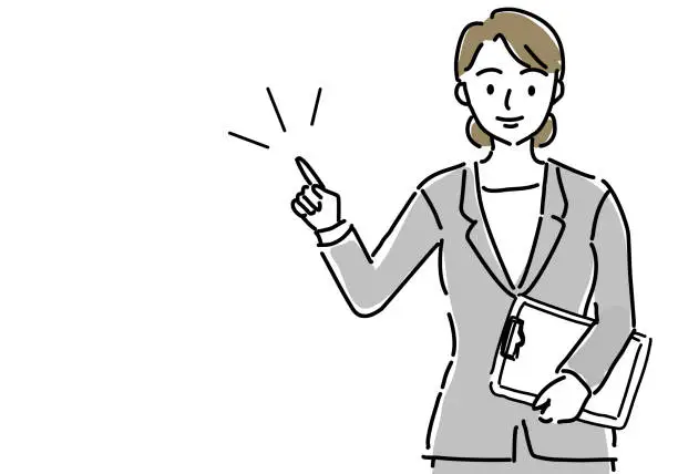 Vector illustration of Career Woman holding a file and giving guidance illustration