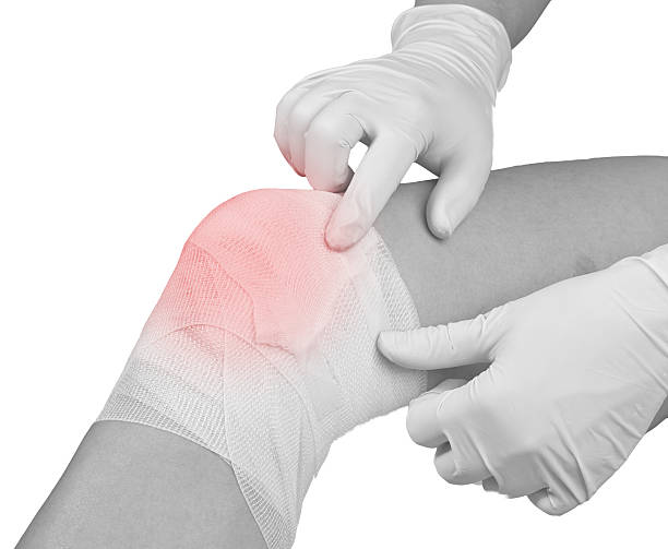 istock Cotton bandage over a wound on knee. 178012346