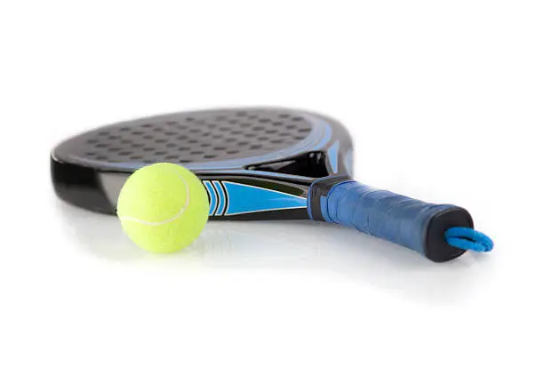 Paddel Racket and ball isolated on white background.