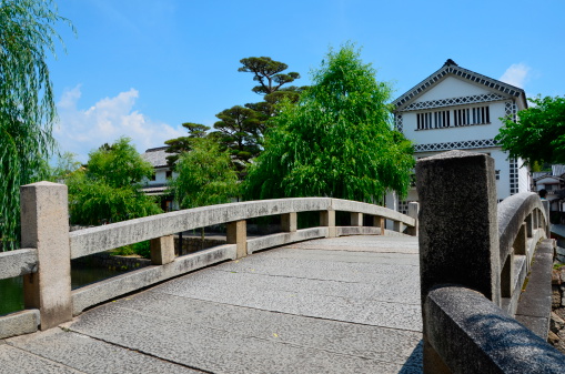 The stone bridge in Kurashiki, historic town in Okayama, Japan