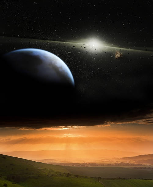 istock Countryside sunset landscape with planets in night sky 178014829