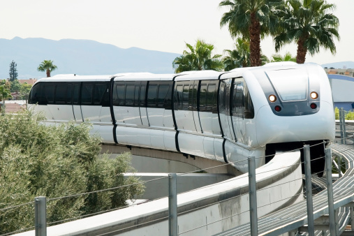 Monorail arriving to station on the Las Vegas Strip