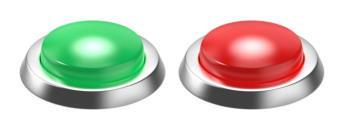 Green and red round buttons isolated on white background