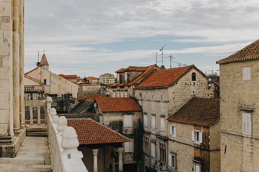 Amazing view of buildings and roofs in Trogir old town. Travel destination in Croatia.