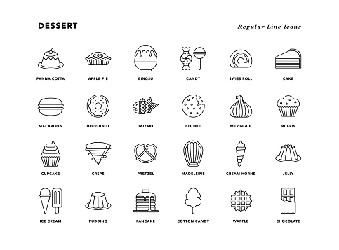 Dessert - Regular Line Icons - Vector EPS 10 File, 24 Icons.