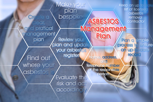 Asbestos Management Plan - one of the most dangerous materials in the construction industry so-called hidden killer - concept with business manager