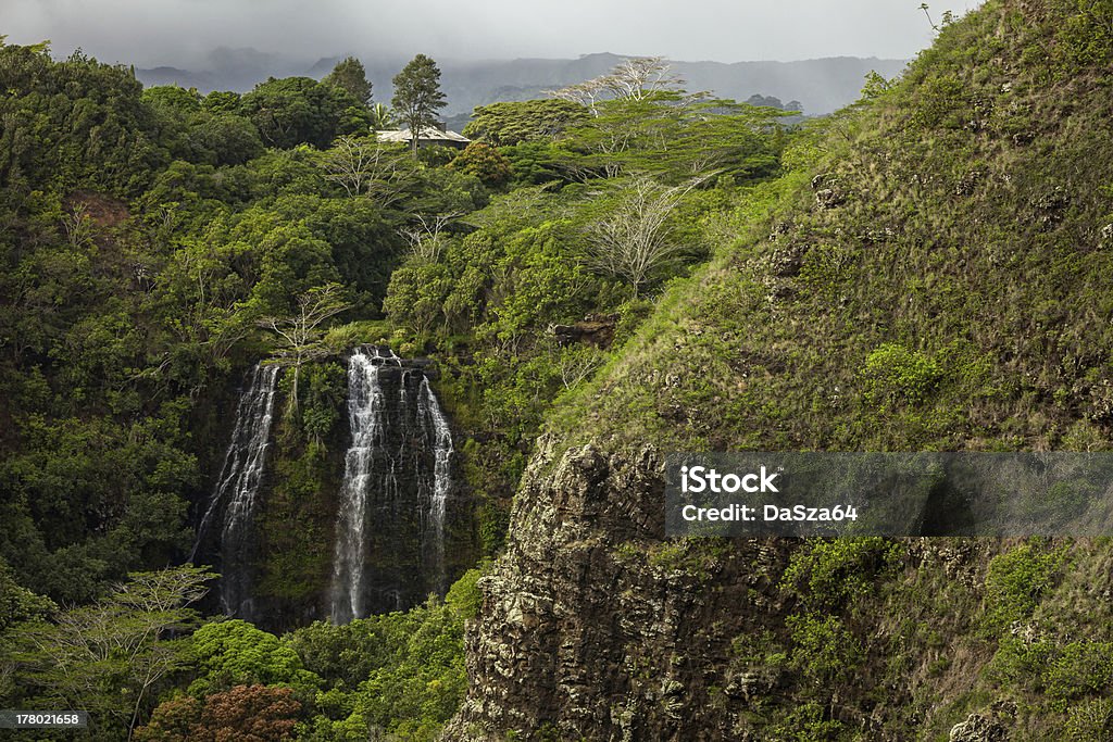 Waterfall on Wailua River Kauai, Hawaii, USA Green Color Stock Photo