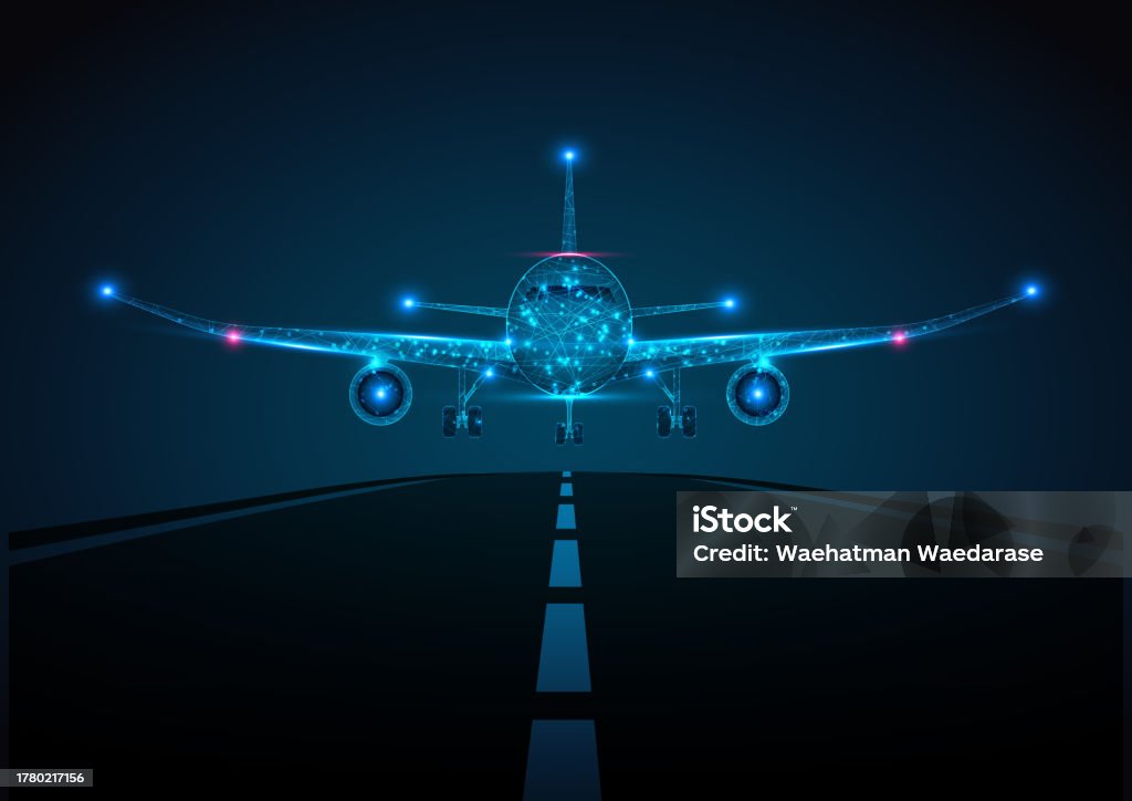 Wireframe Flying Object Airplane Flying Travel Low Poly Wireframe Mesh And Dots Business ...