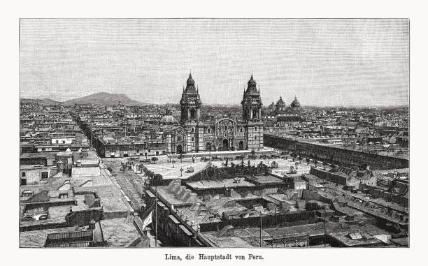 istock Historical view of Lima, Peru, wood engraving, published in 1894 1780223345