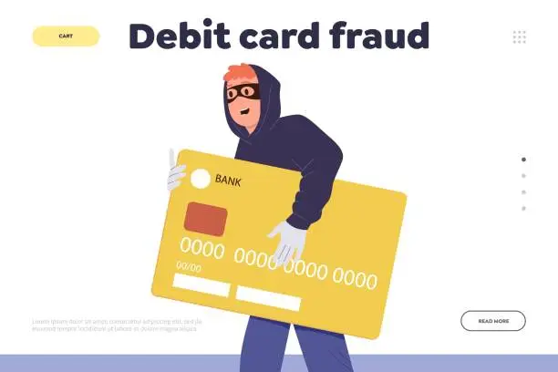 Vector illustration of Debit card fraud concept for landing page template online service providing security technology