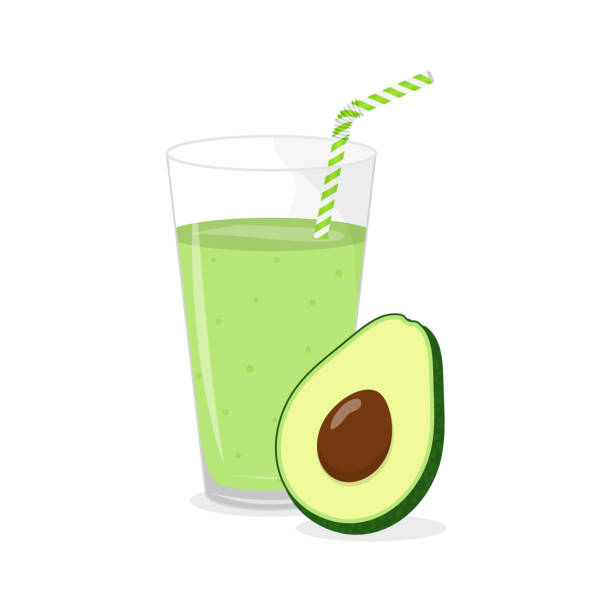 ilustraciones, imágenes clip art, dibujos animados e iconos de stock de batido de aguacate en ilustración vectorial de vidrio - avocado seed cross section food and drink