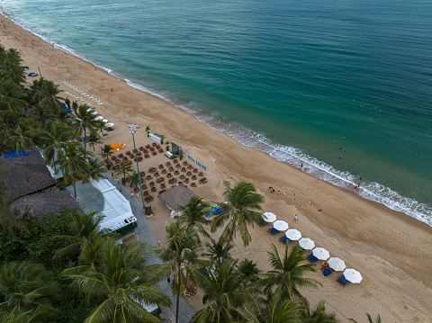 Colourful beach hotels by the Agonda sea beach.