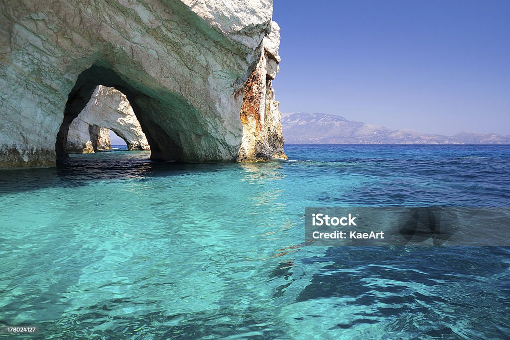 Blue Caves in Mediteranean Sea Blue Caves on Zakinthos - the southernmost island of the Ionian archipelago in Greece. Zakynthos Stock Photo