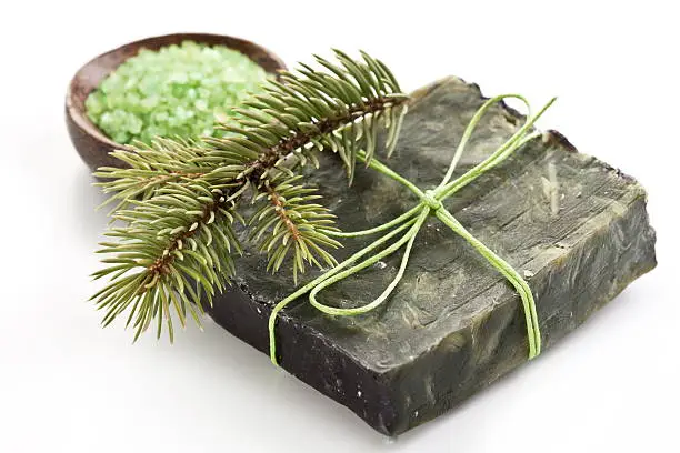 Pine soap with sea-salt and branch of pine.
