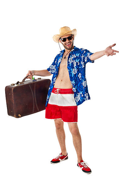 自信に満ちた観光 - travel suitcase hawaiian shirt people traveling ストックフォトと画像