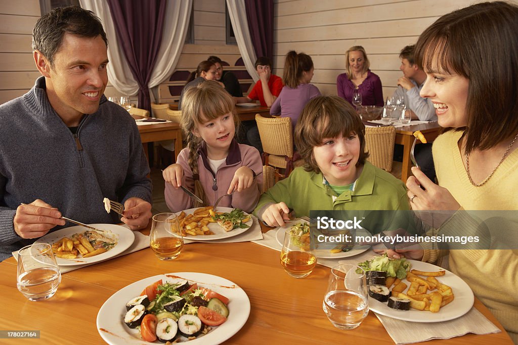 Family Eating Lunch Together In Restaurant Family Eating Lunch Together In Restaurant Sitting At Table Chatting Restaurant Stock Photo