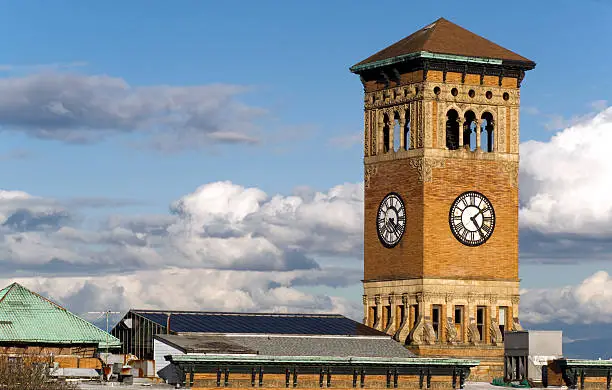 Photo of Old Tacoma City Hall Brick Building Architectural Clock Tower