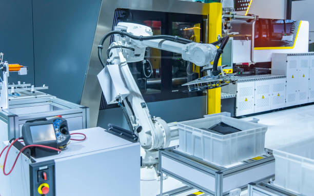 istock Automatic industrial robotic robot working, industry 4.0 and technology concept 1780274347