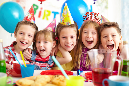 Group of adorable kids having birthday party