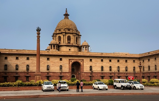 Delhi, India, December 10, 2015: View of the Indian ministry of Home affaires in heavily smoggy New Delhi.