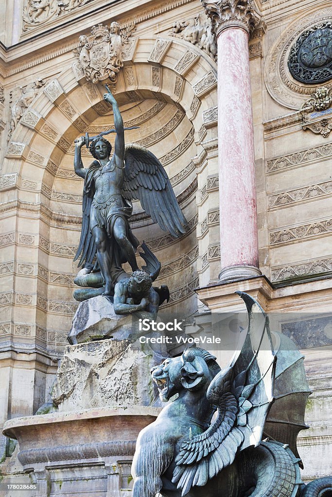 Fountain Saint Michel in Paris statues of Fountain Saint Michel in Paris Architecture Stock Photo