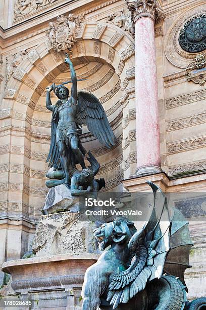 Fountain Saint Michel In Paris Stock Photo - Download Image Now - Architecture, Arranging, Art