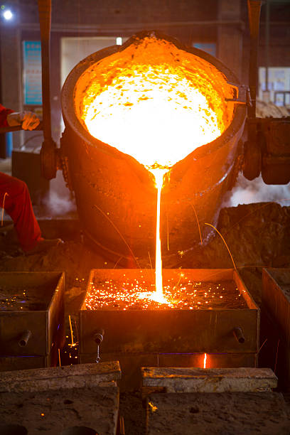 Molten lava being poured on metal