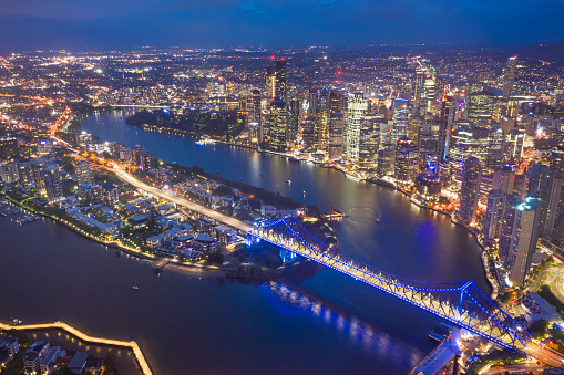 Aerial of the famous Story Bridge, Brisbane at Night
