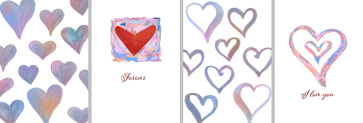 istock Happy Valentine's Day! Cute watercolor illustrations with hearts for greeting cards, posters, or backgrounds. Vector illustration. 1780313426