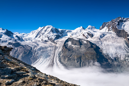 Switzerland travel - view of the Gorner glaciers at 10,000 feet