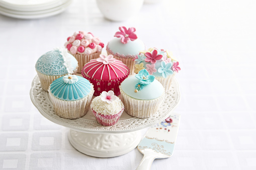 Afternoon tea served with a variety of cupcakes