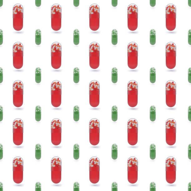 istock Seamless pattern of 3D red and green pills on a white background. Tablets are large and small. 1780323626