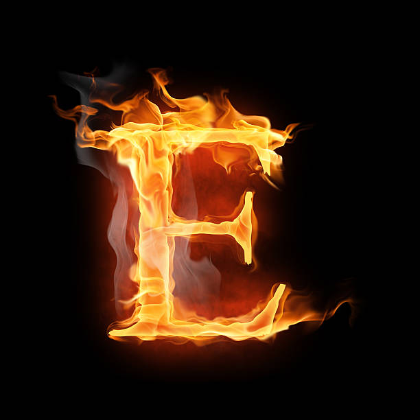 flamy symbol bright flamy symbol on the black background fire letter e stock pictures, royalty-free photos & images